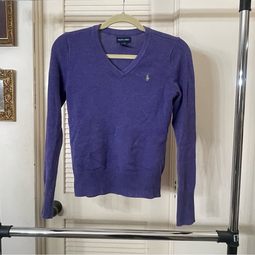 Girls Ralph Lauren Purple V Neck Sweater